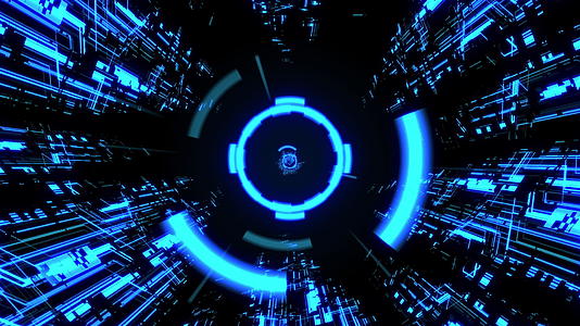 无缝环3与抽象技术圈背景蓝色D数字电路隧道视频的预览图