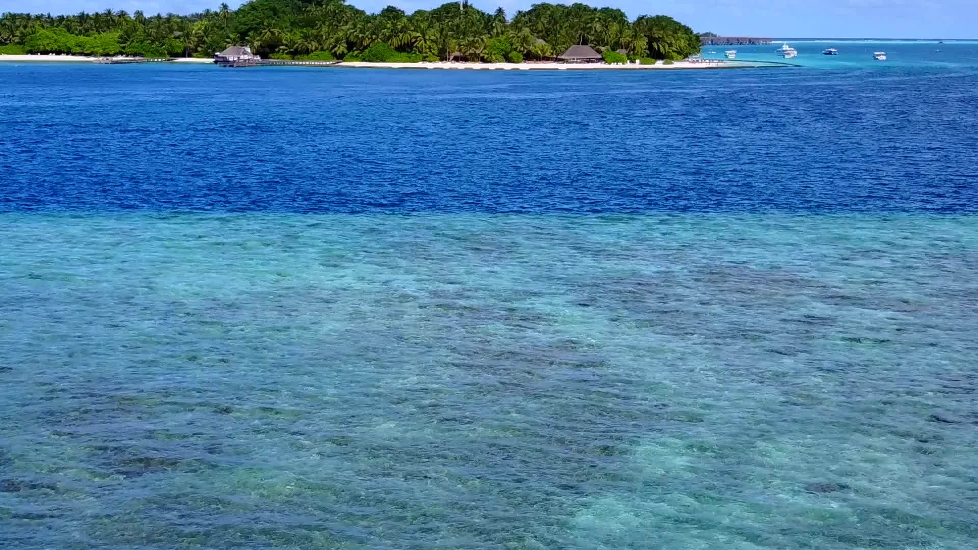 阳光明媚的完美海岸海滩之旅日出后白色海滩的蓝色背景视频的预览图