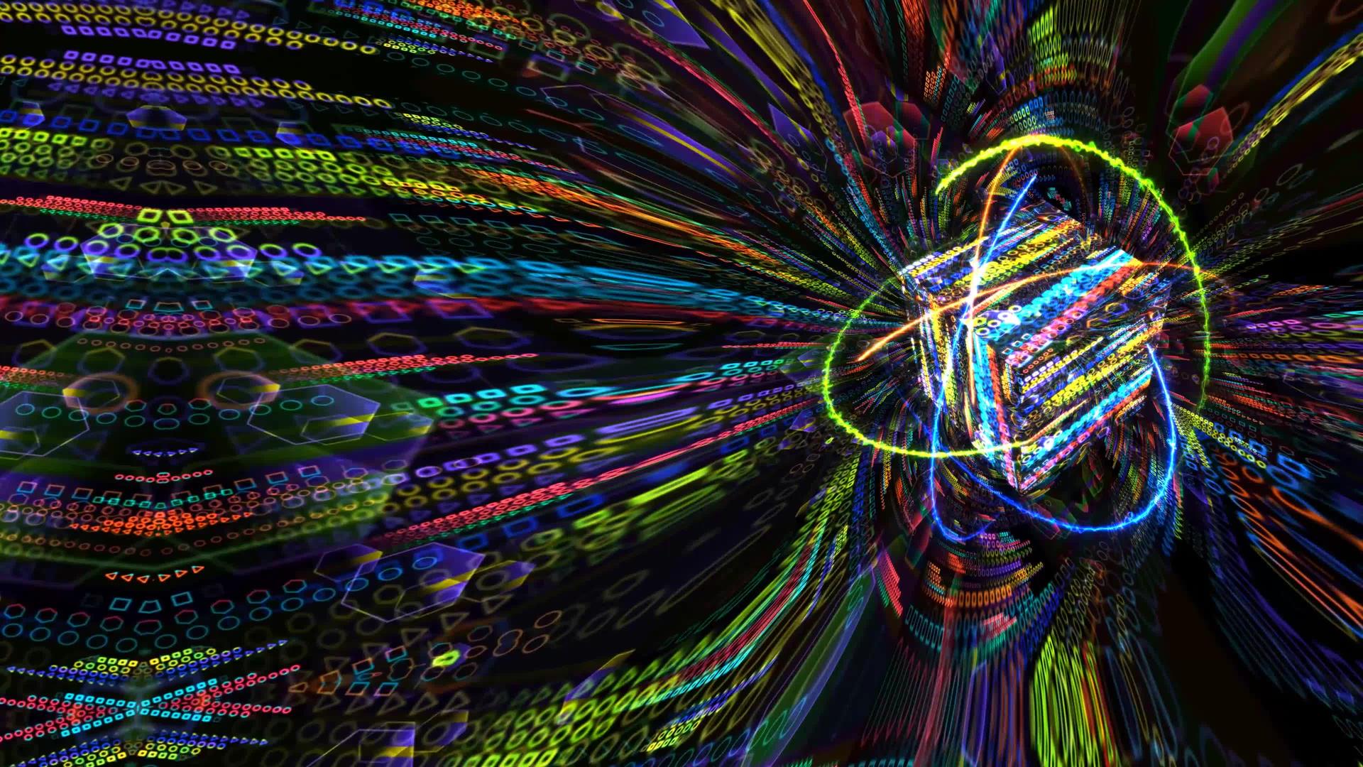 量子磁光蓝核心和未来计算机动画抽象背景和无限橙色火视频的预览图