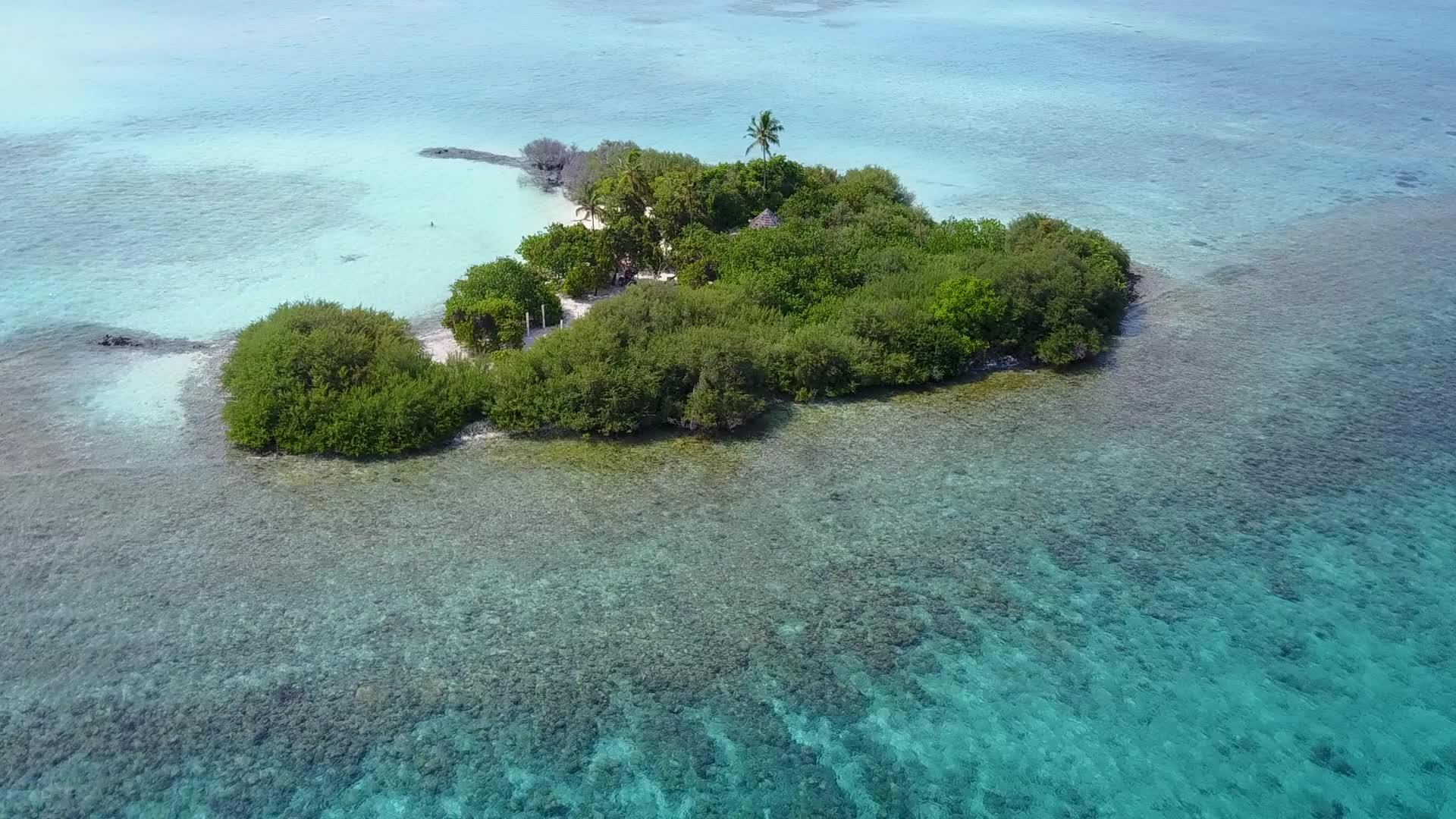 阳光明媚的海湾海滩度假胜地有蓝绿色的环礁湖和沙滩视频的预览图