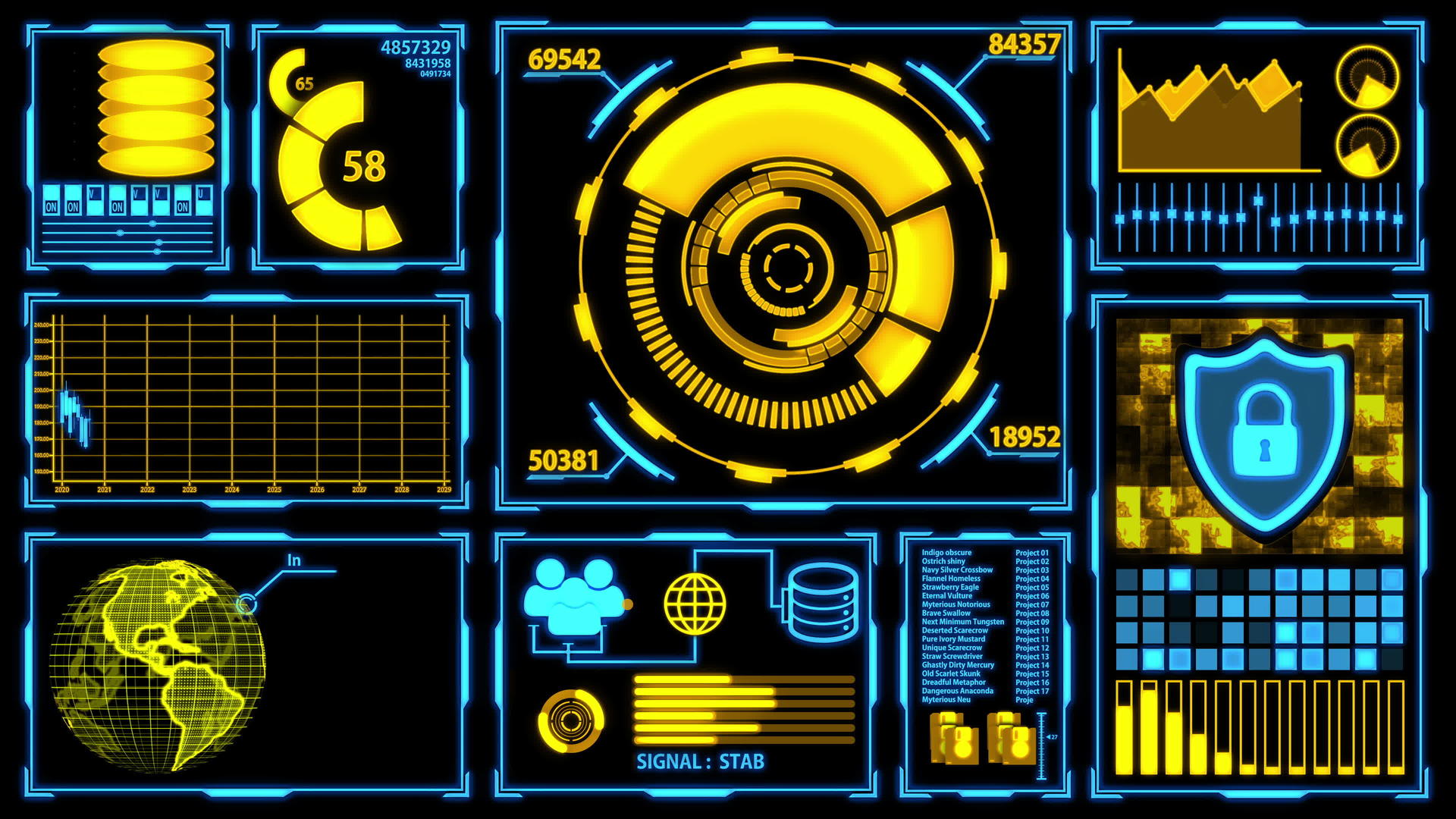 数据传输和数字转换屏幕HUD黄蓝主题细节包括视频的预览图