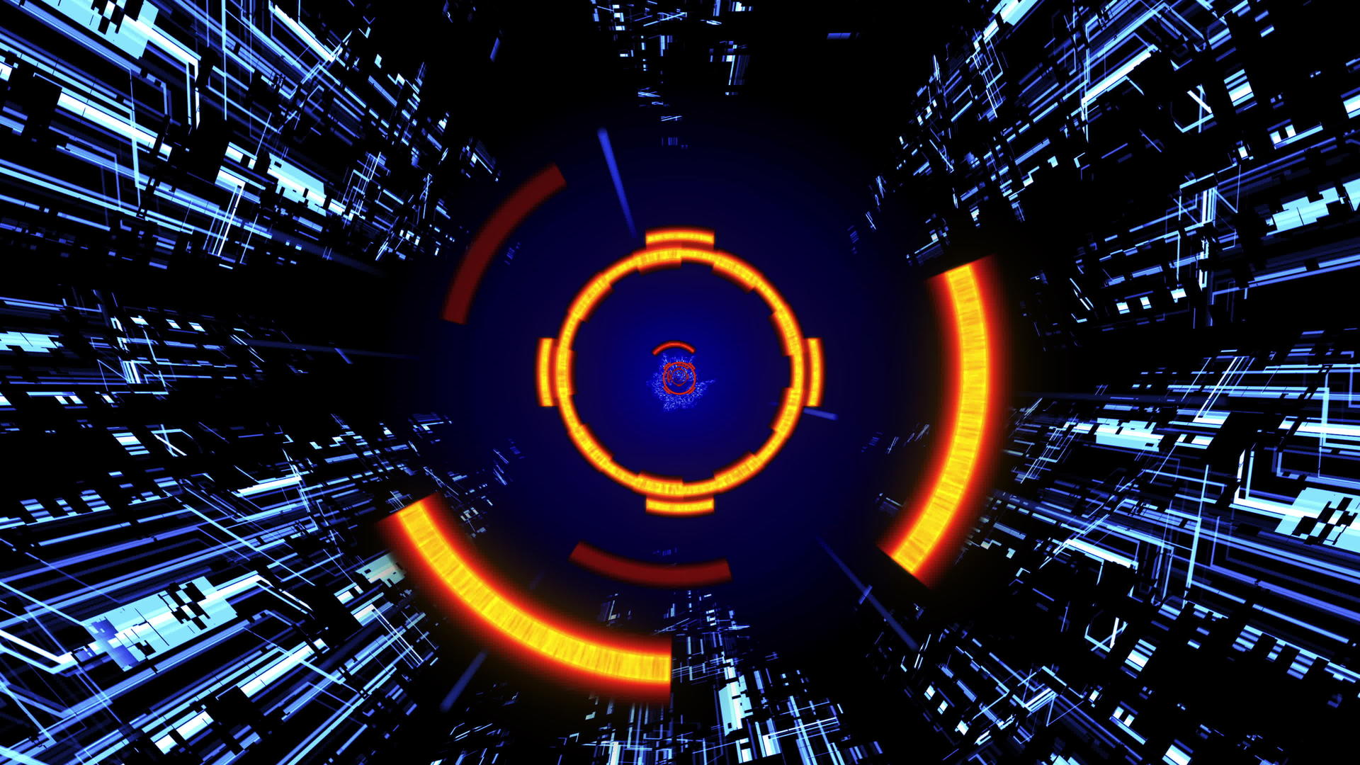 无缝环3与抽象技术圆圈背景D未来数字电路隧道HUD视频的预览图