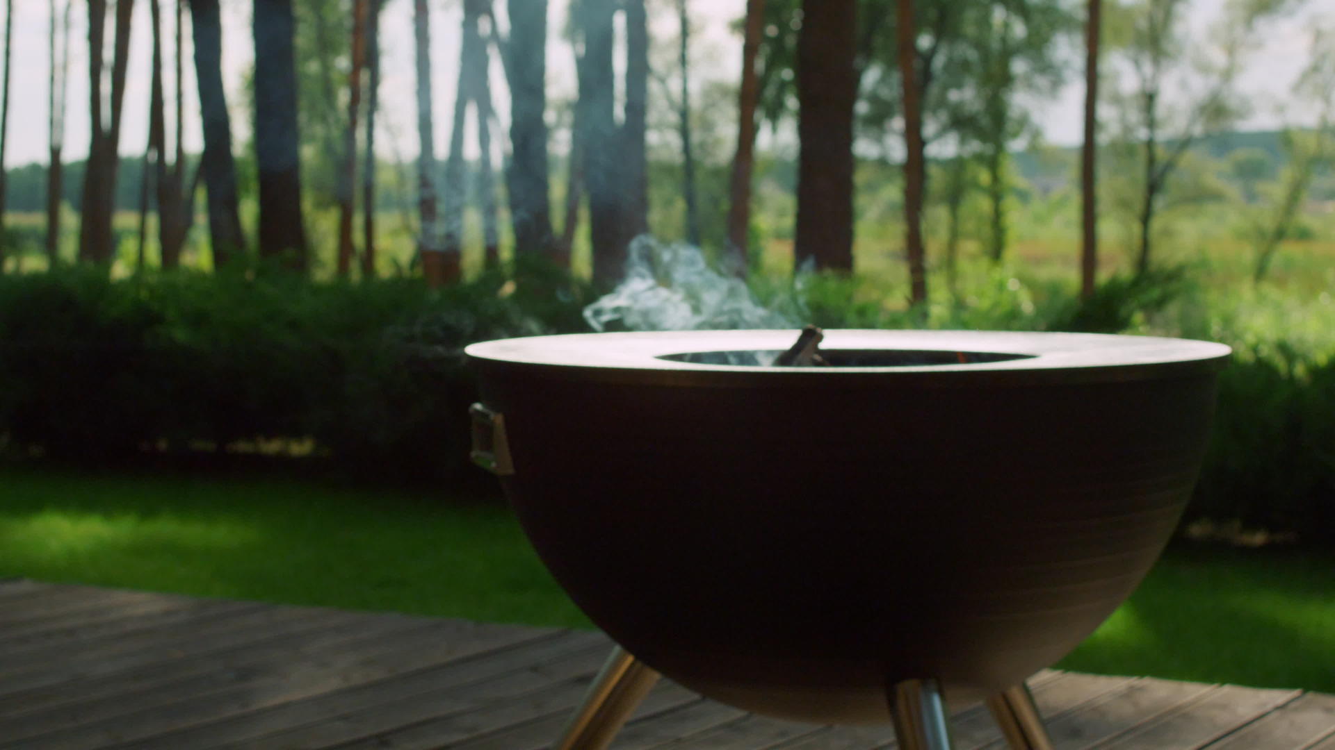 bbq烧烤炉里的木柴烟雾视频的预览图