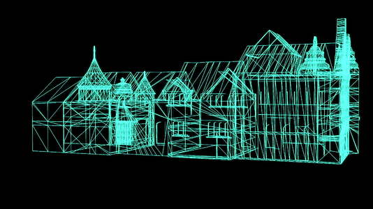 黑底中世纪房屋电线框架模型3D翻接视频的预览图