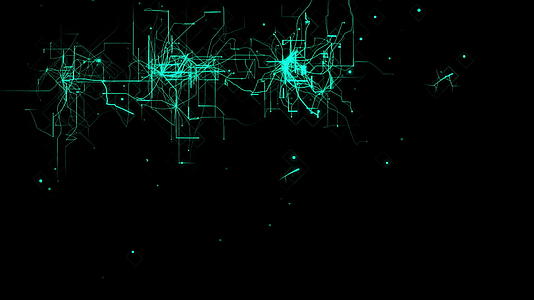 蓝光绿色未来彩色技术网格在黑色上生长设计hd动画视频的预览图
