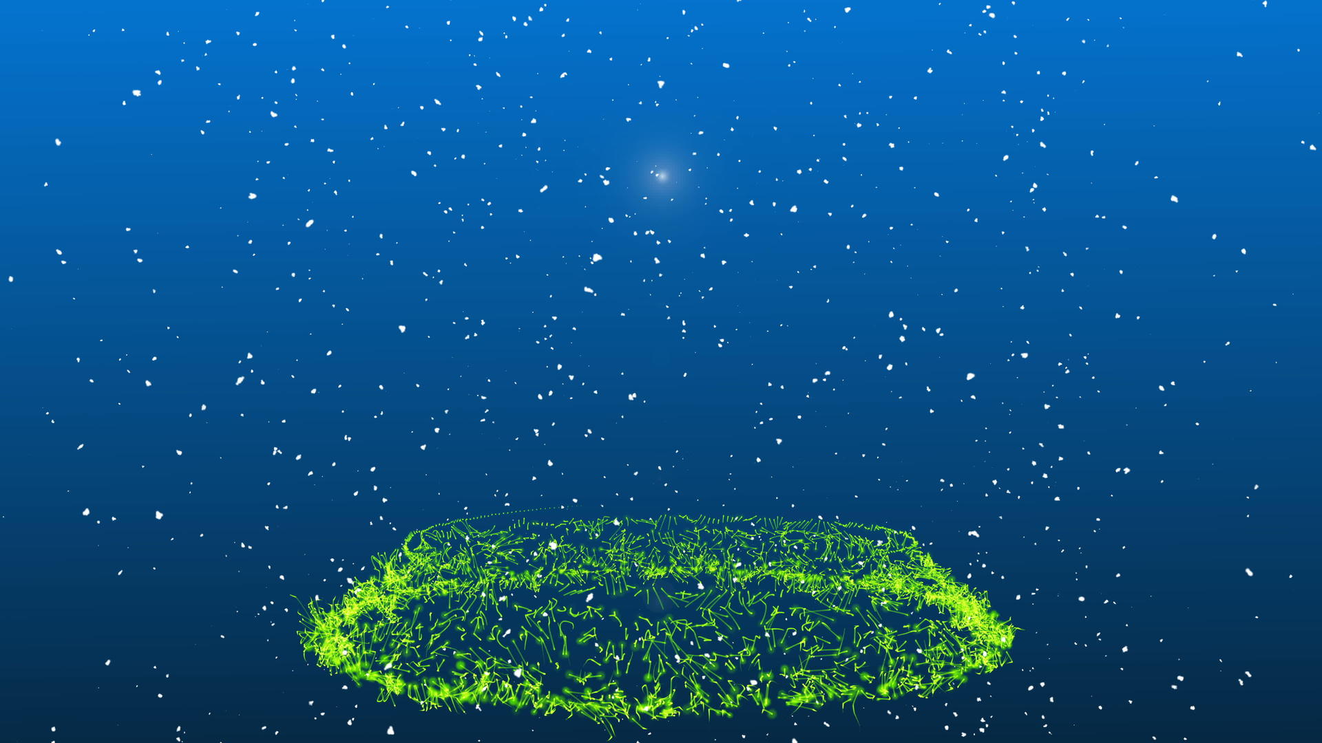绿色动画圣诞树雪在蓝色背景下落下视频的预览图