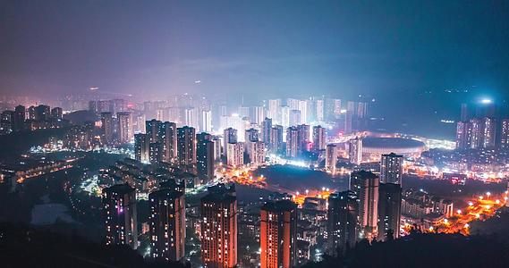 4k航空拍摄重庆淞江城市夜景延时风景视频的预览图