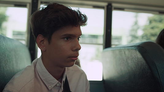 印度少年男孩坐在公共汽车上与乘客近距离交谈视频的预览图