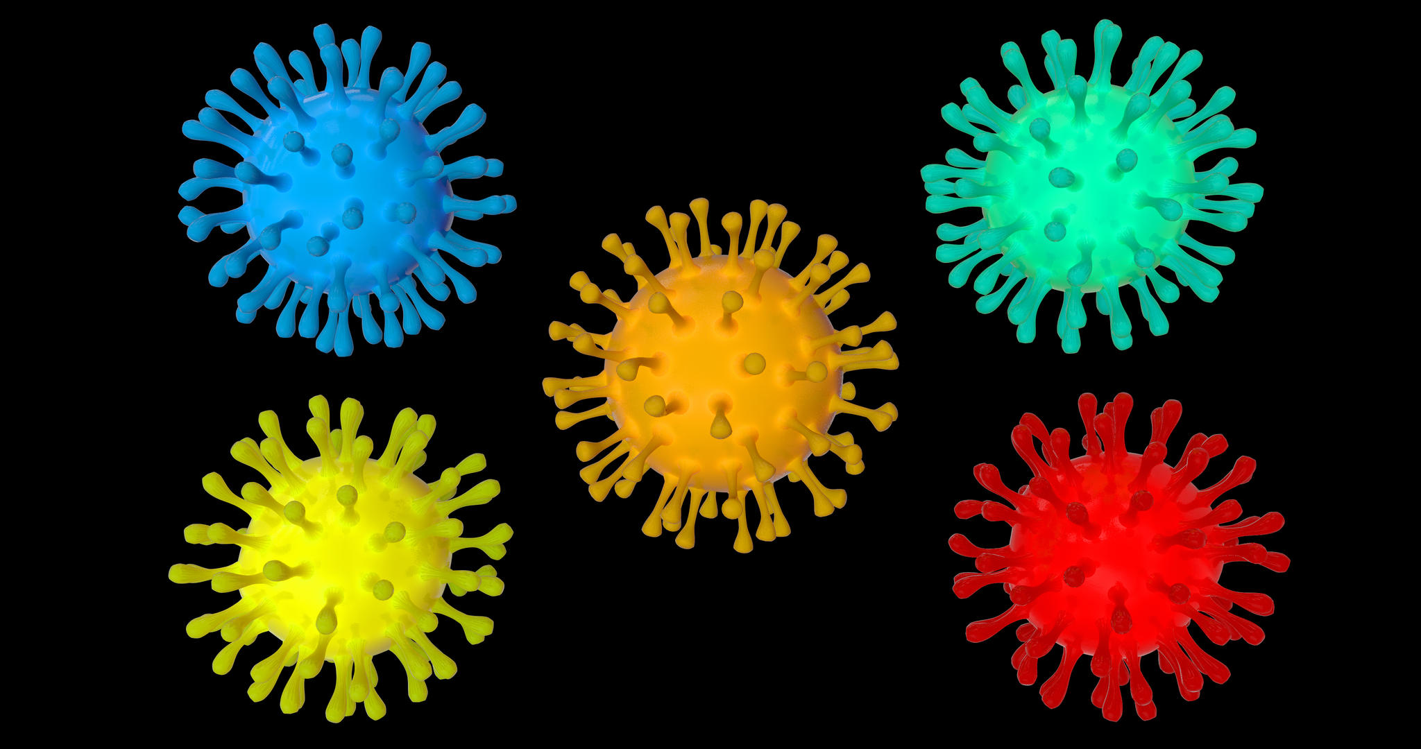 五种多色冠状病毒运动形态展示视频的预览图