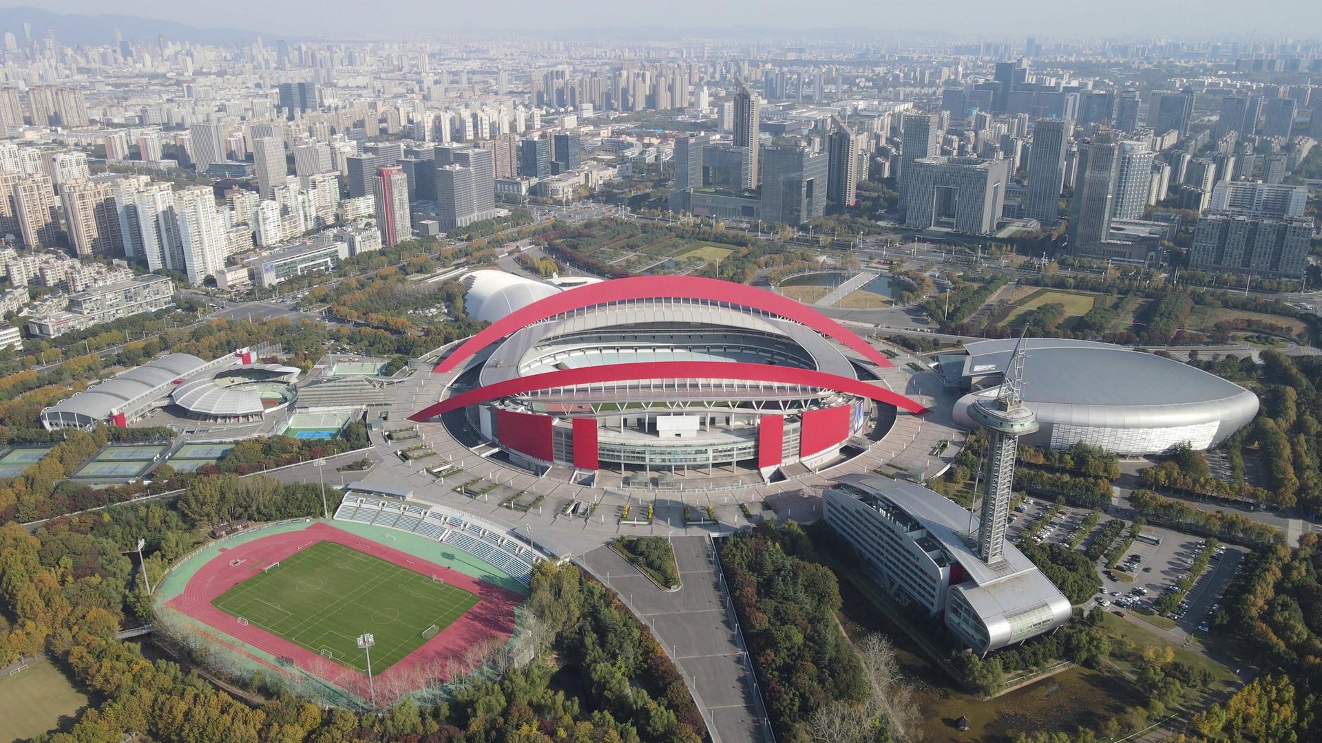 航拍南京奥林匹克中心视频的预览图
