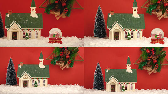 4K圣诞节红色背景下的小房子合集视频的预览图