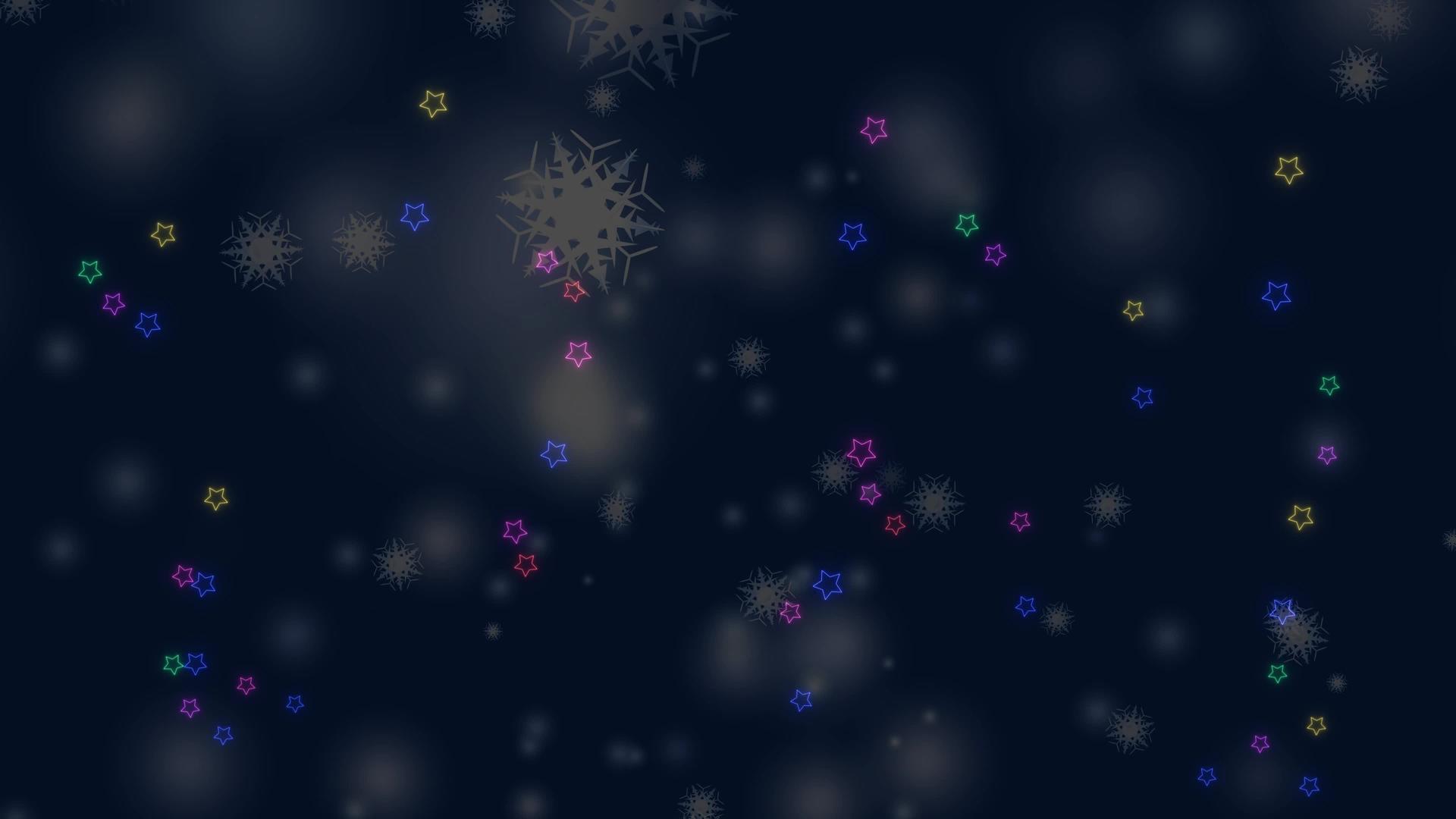 雪花、六星枝、短刺、冰尘、粒子元素和彩虹星飞过圣诞平安视频的预览图