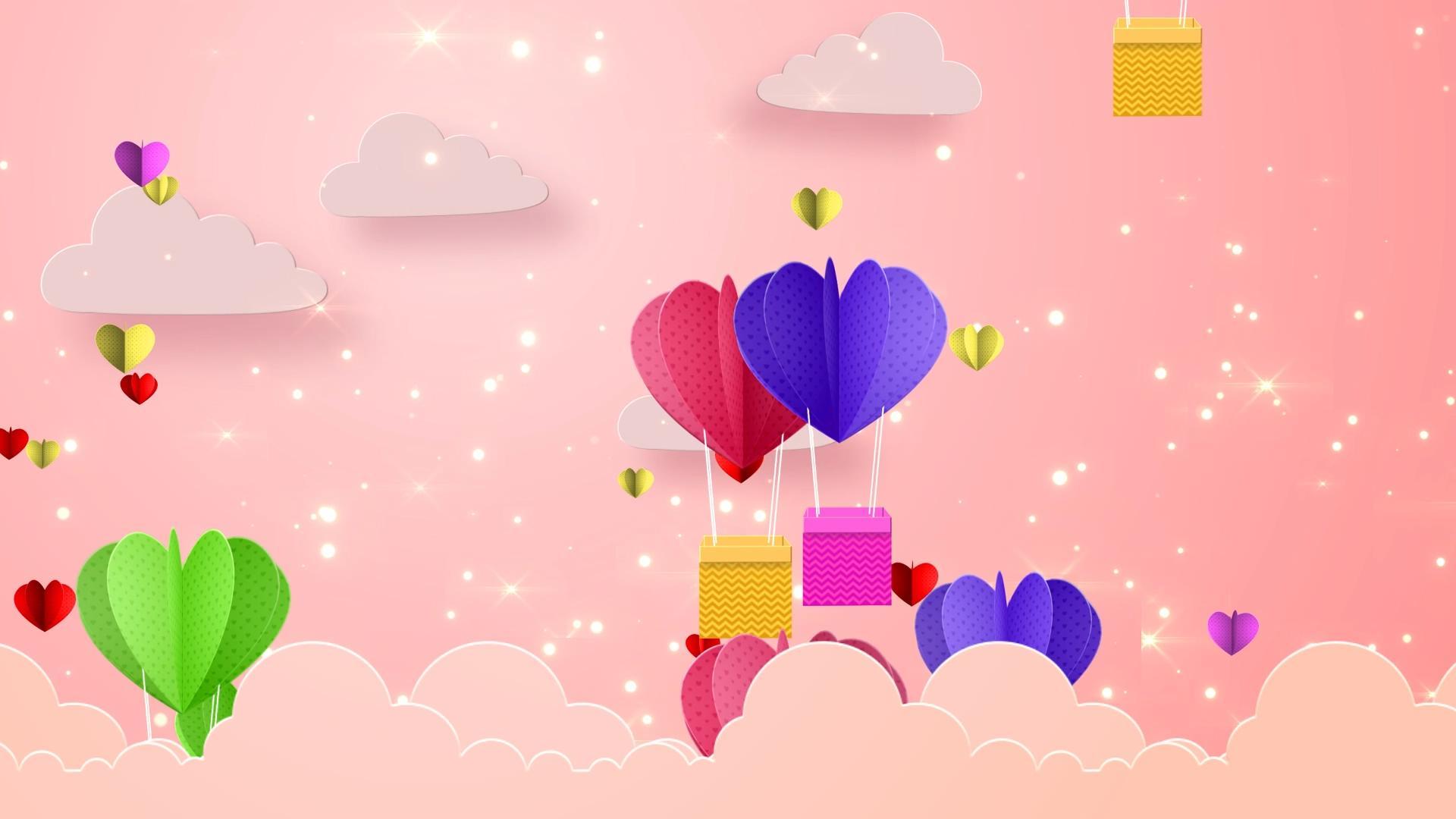 4k卡通气球上升情人节告白气球背景视频的预览图