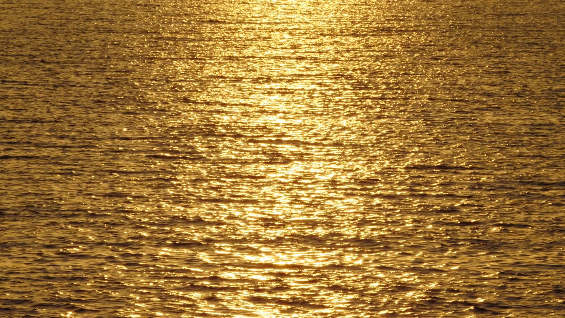 阳光在平静的水面上闪耀金色的阳光照耀着日落的大海视频的预览图