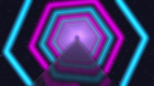 旋转霓虹六六角形创造了一个蓝色的红色粉色紫色的隧道视频的预览图