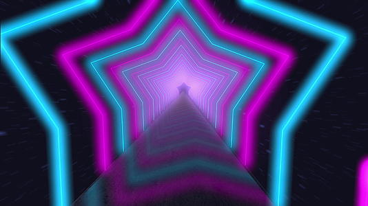 旋转霓虹星通过发光创造隧道蓝色红色粉红色紫色光谱视频的预览图