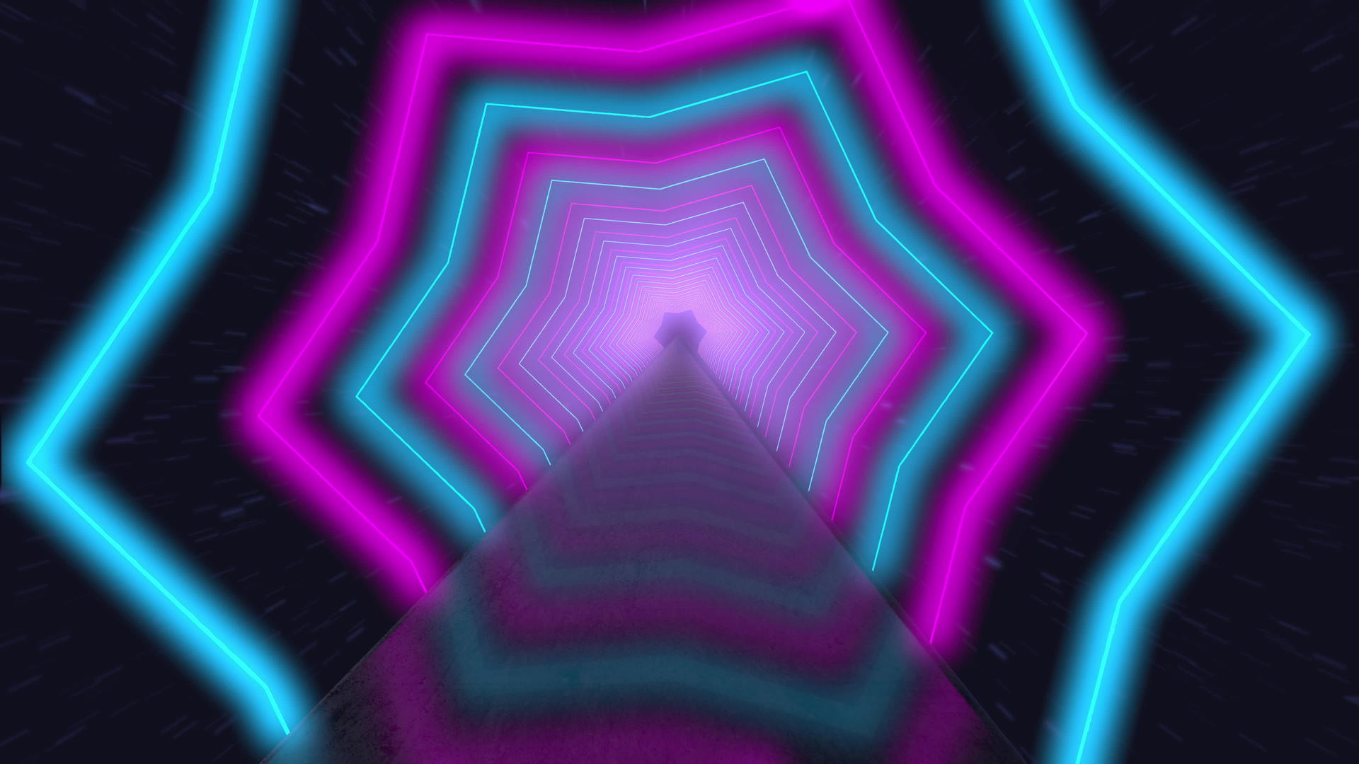 旋转霓虹六角星通过发光创造隧道蓝色红色粉色紫色视频的预览图