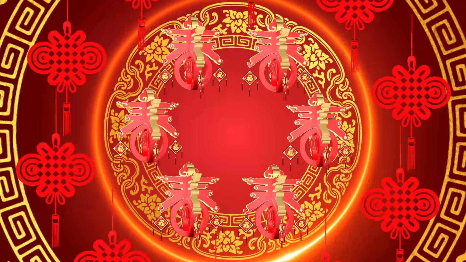 4K喜庆春字灯笼中国结舞台背景视频视频的预览图