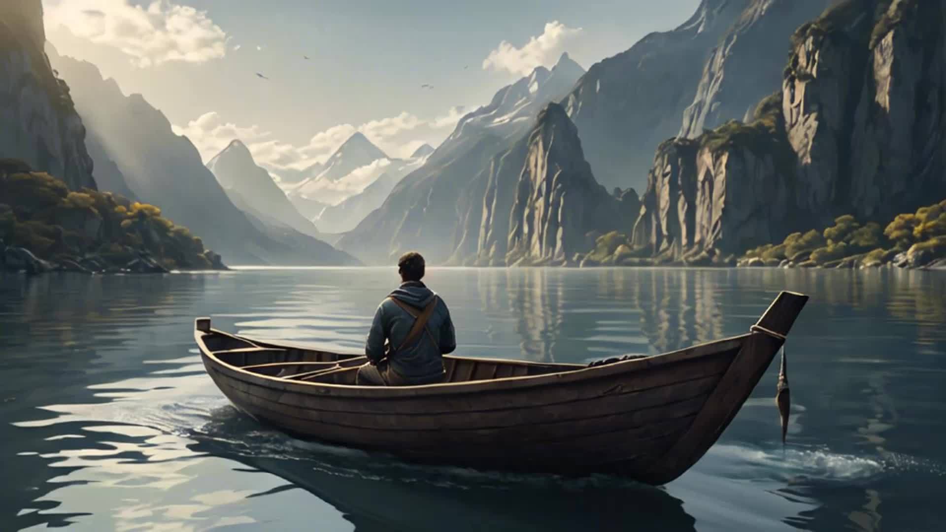 男人的背影在湖泊帆船上视频的预览图