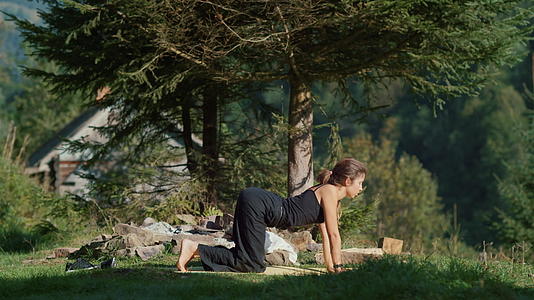 瑜伽女孩在草地上做瑜伽视频的预览图