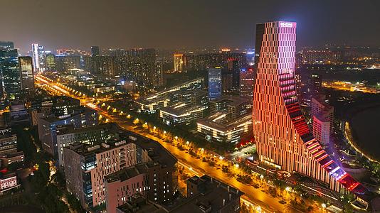 4K成都高新区中国欧洲中心天府软件园CBD日转夜延时摄影视频的预览图