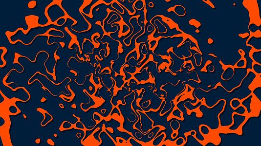 在橙色混沌运动中深蓝色背景中没有定形图案视频的预览图