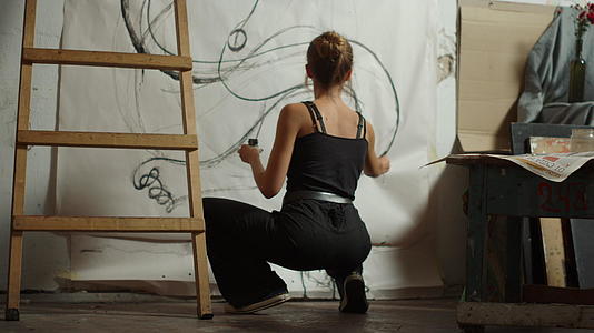女画家写笔画创意画家视频的预览图