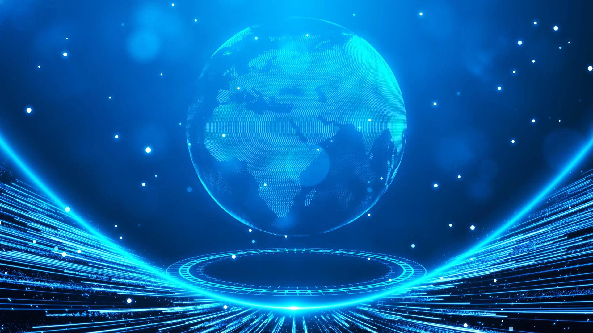 4K蓝色科技光线地球背景视频视频的预览图