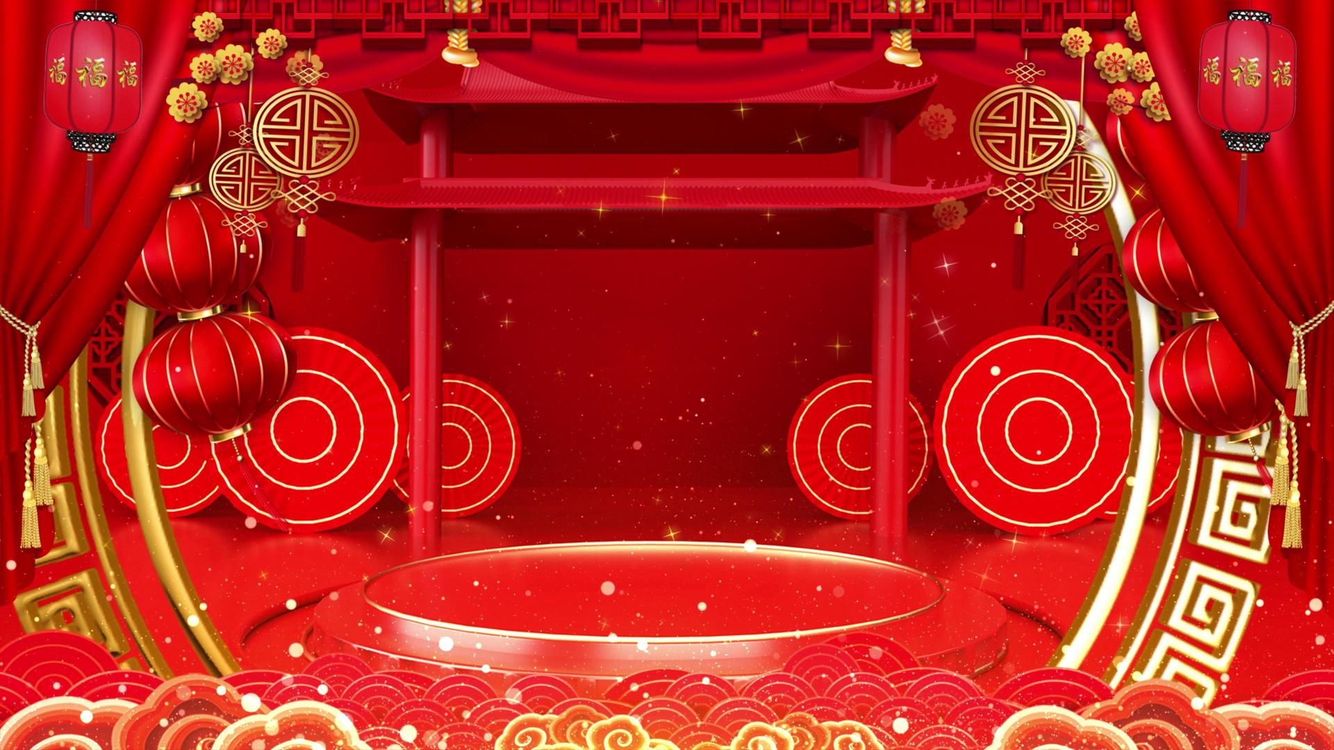 4K新年粒子舞台大红灯笼背景视频视频的预览图