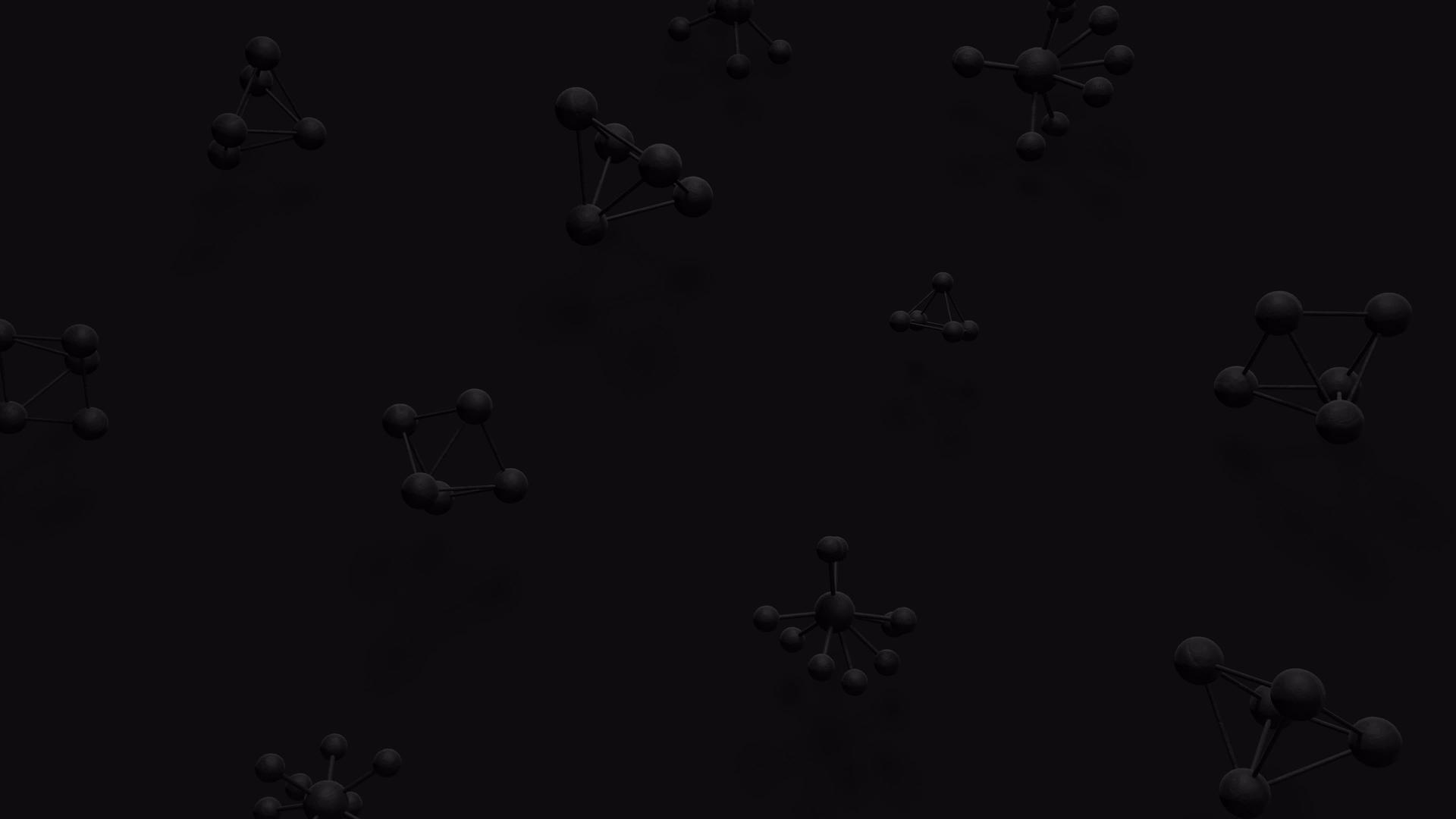 时尚的黑色背景动画运动同构化和带有阴影的浮动原子旋转视频的预览图
