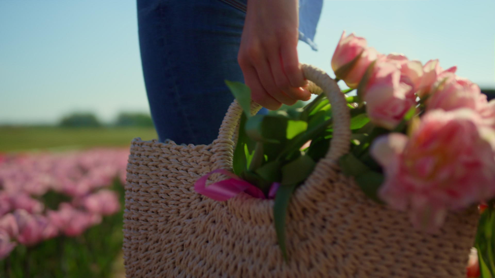 特写美丽的花朵在篮子里绽放视频的预览图
