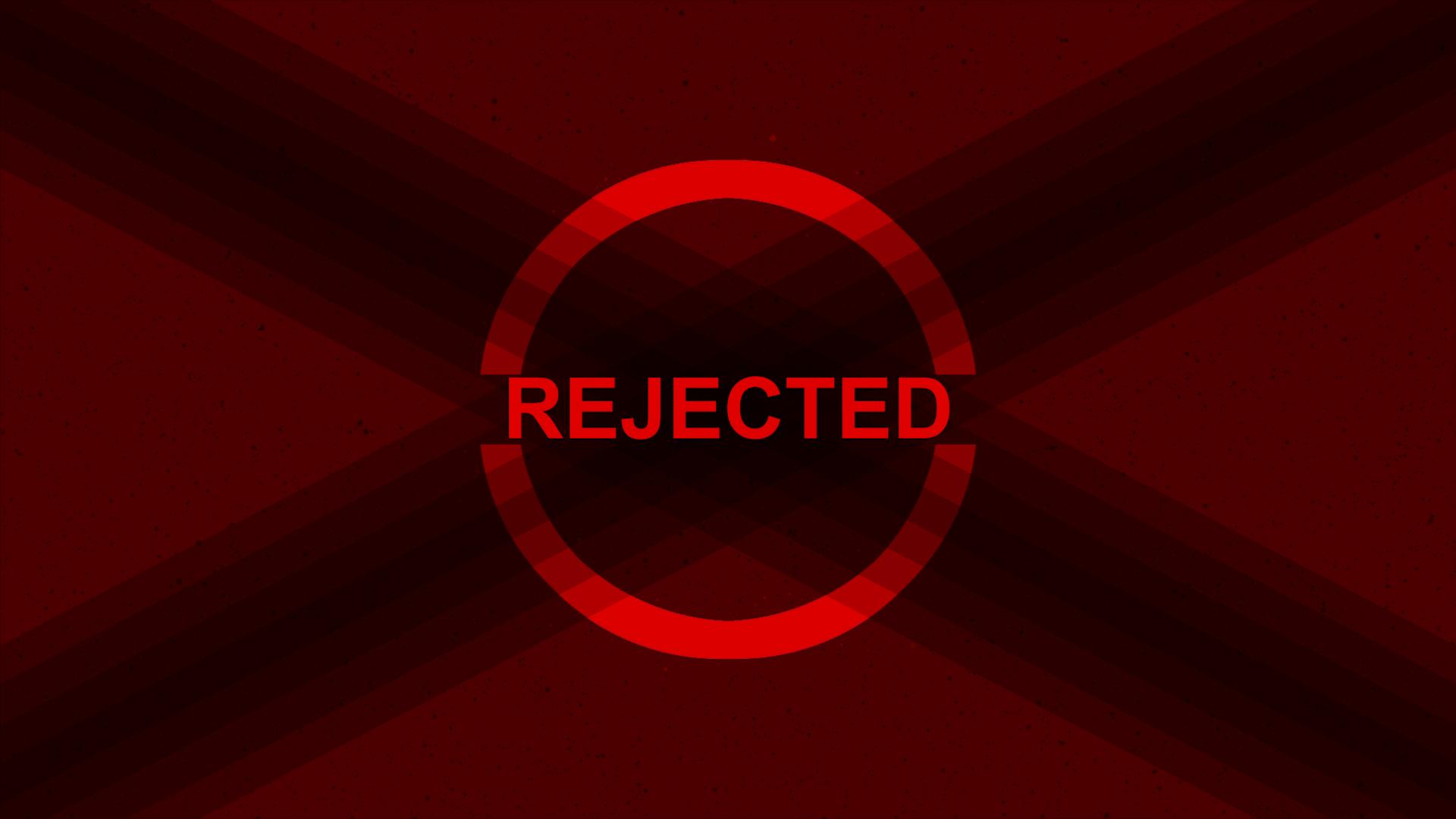 生动的红色拒绝词在红色背景上闪烁产生粒子脱落效应视频的预览图