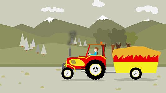 黄色拖拉机和干草拖车视频的预览图