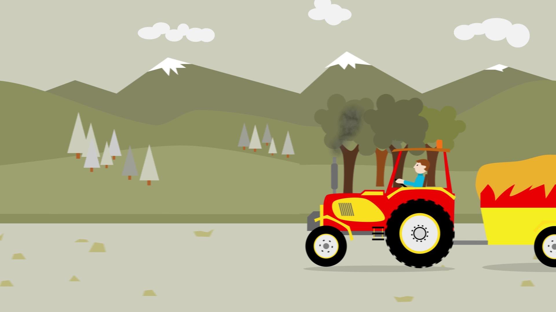 黄色拖拉机和干草拖车视频的预览图