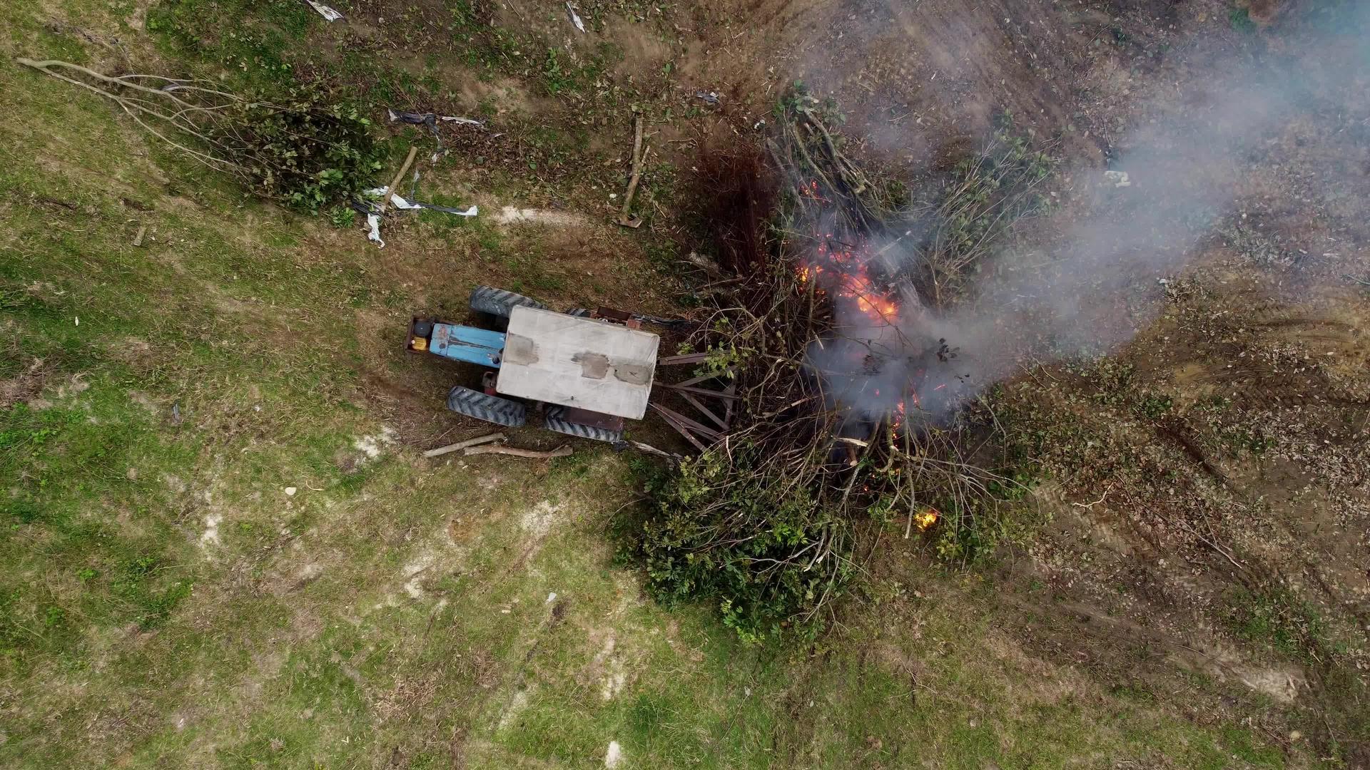 拖拉机推烧树视频的预览图