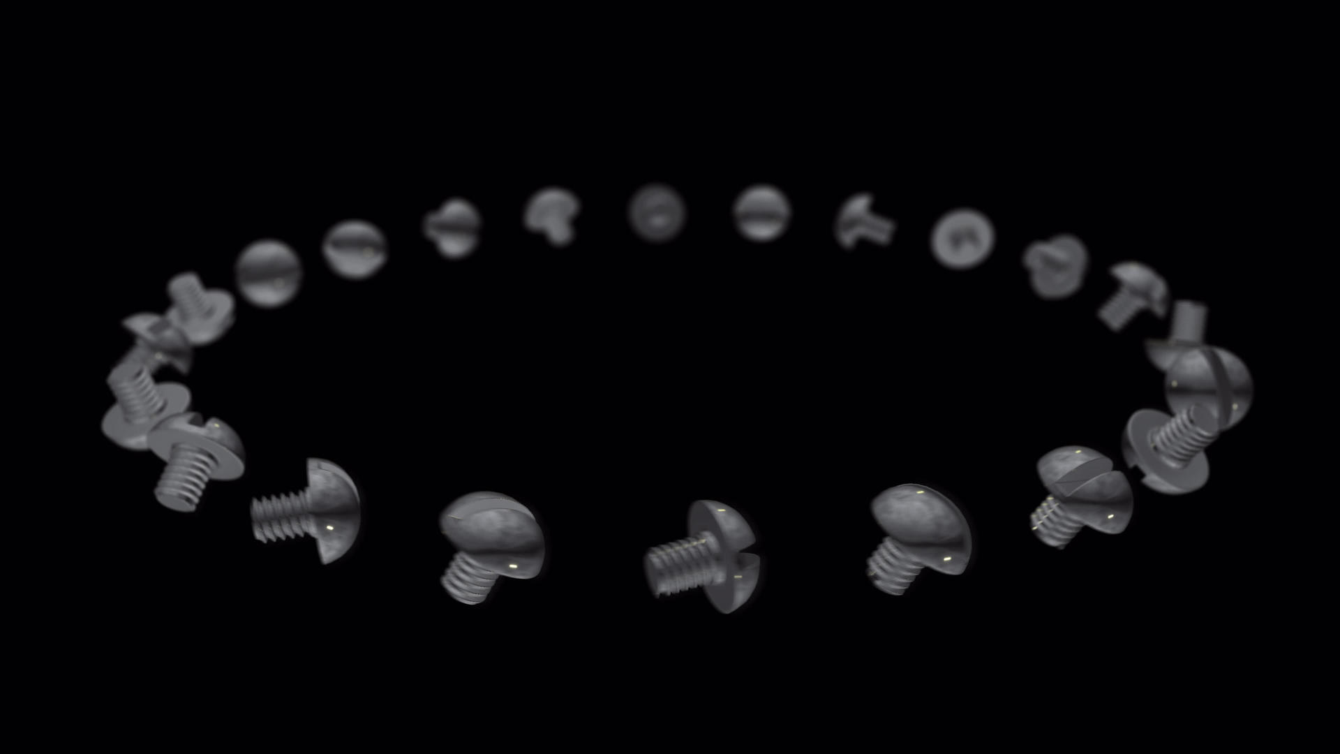螺丝在旋转它们在轨道上旋转木马3D选择性动画焦点视频的预览图