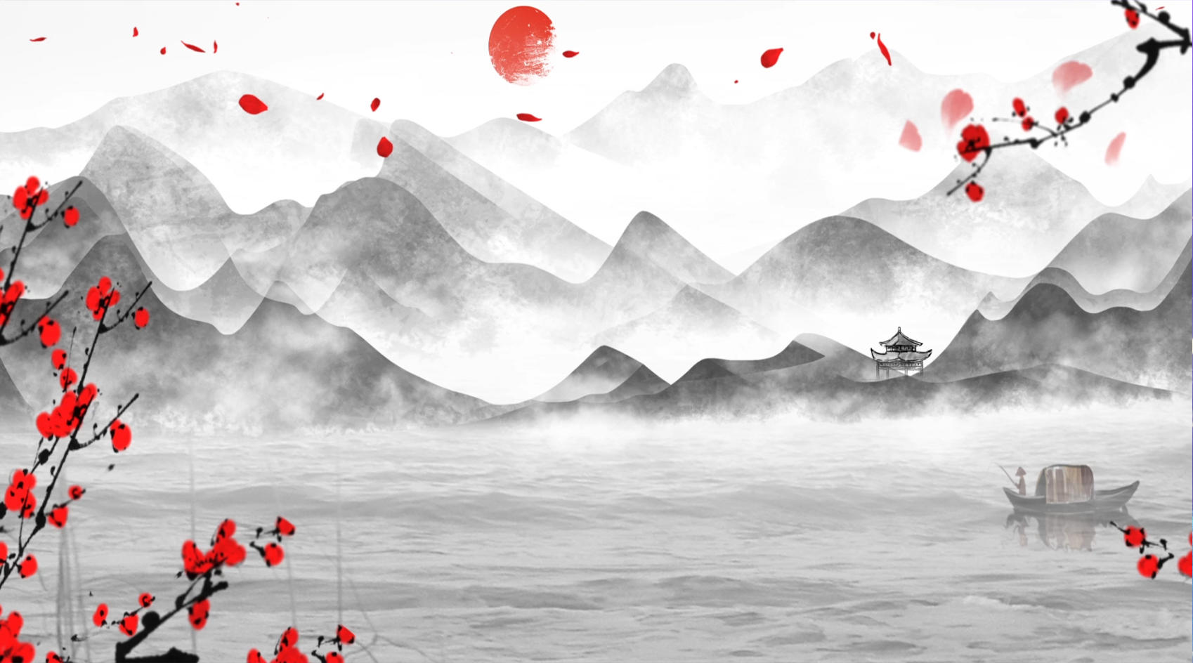 中国风水墨山水动图合成舞台背景视频的预览图