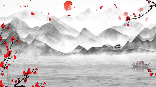 中国风水墨山水动图合成舞台背景视频的预览图