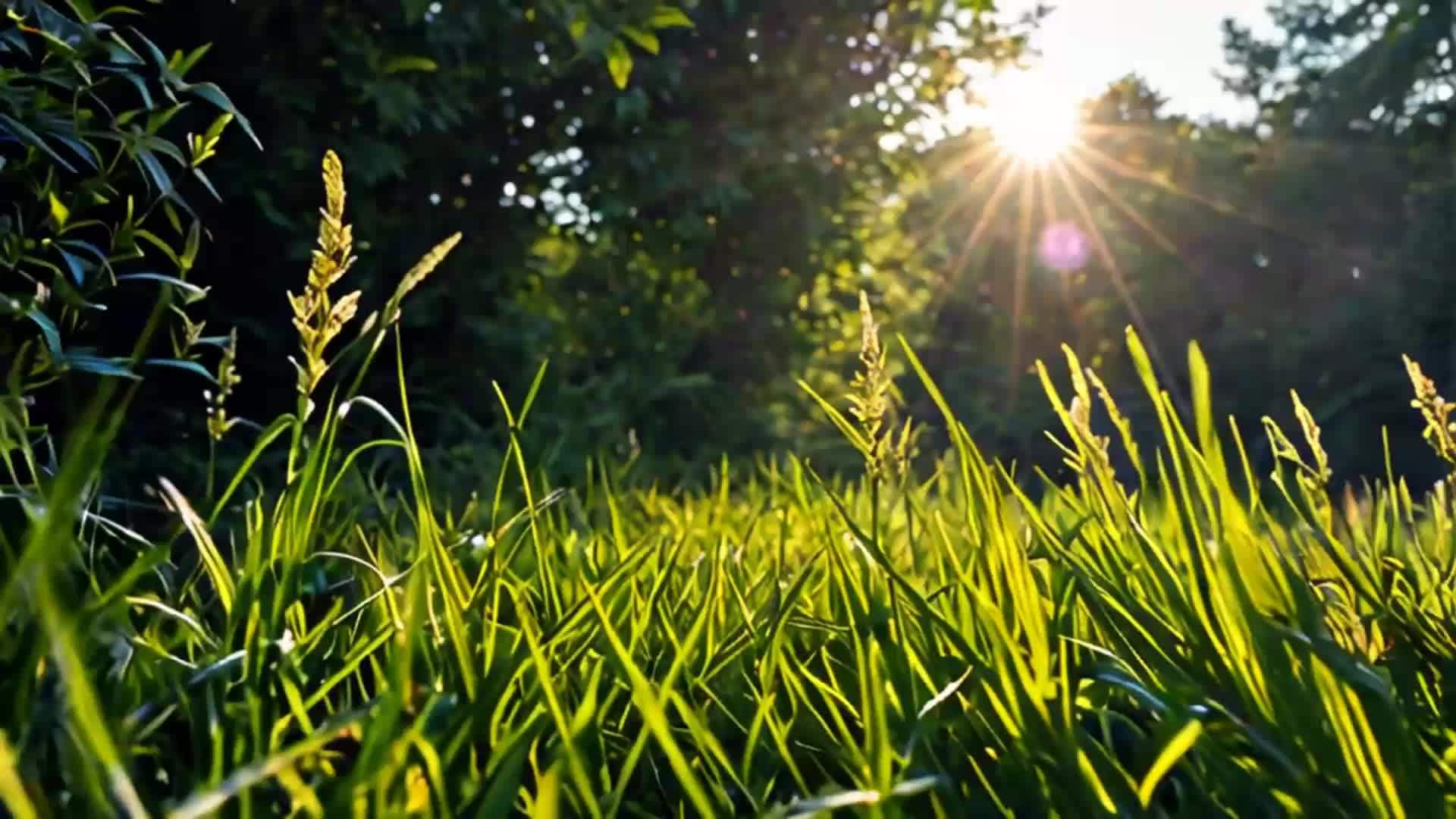 太阳穿过草地空镜视频的预览图