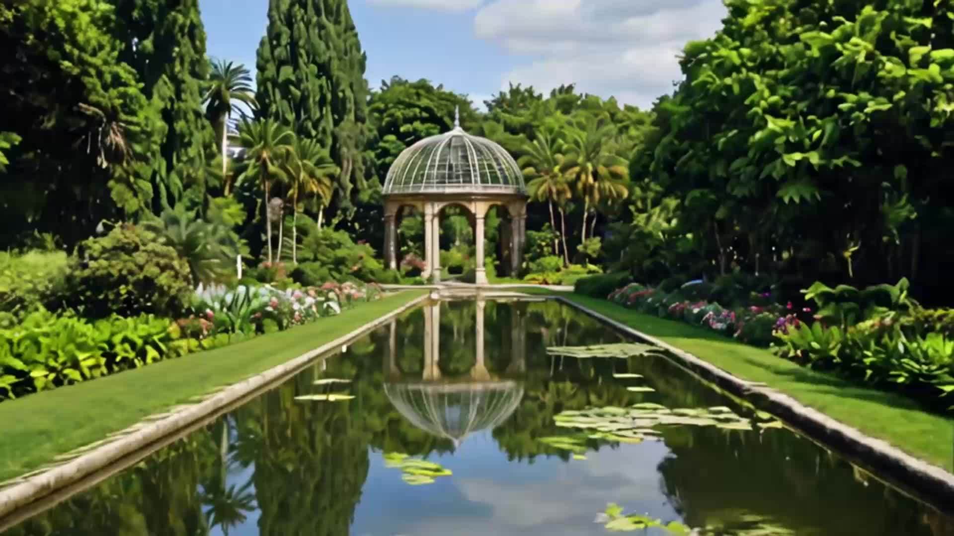 公园庭院池塘美丽自然风光景色视频的预览图