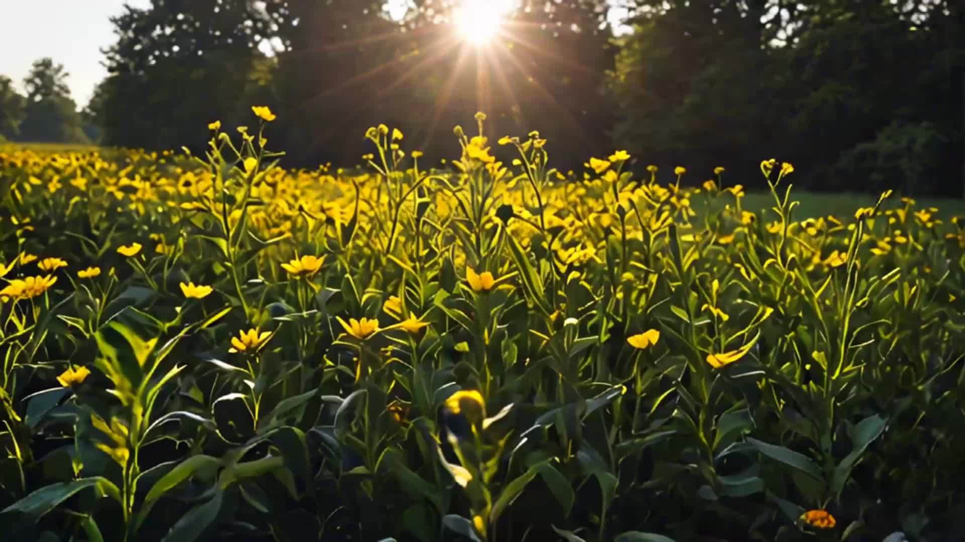 阳光穿过花的美丽空镜视频的预览图