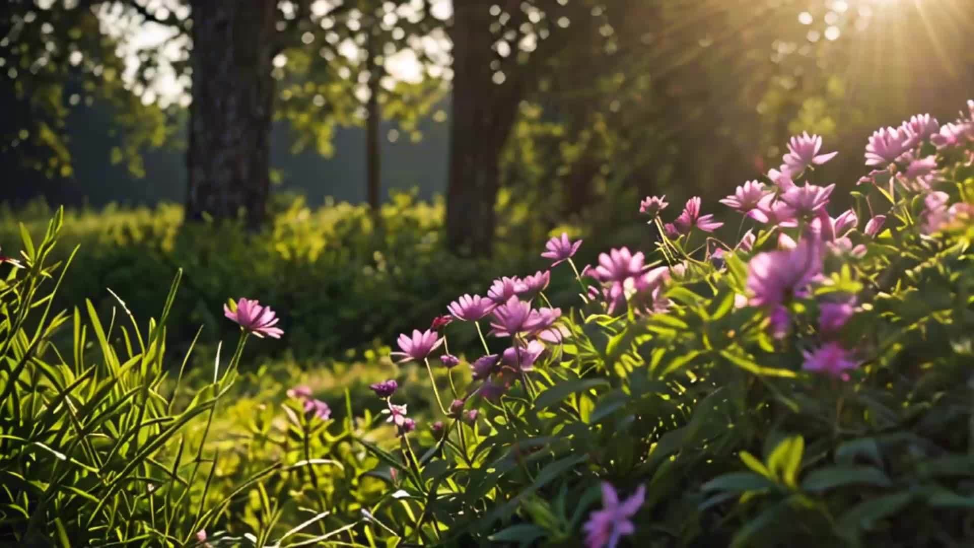 阳光穿过花朵美丽的风景视频的预览图