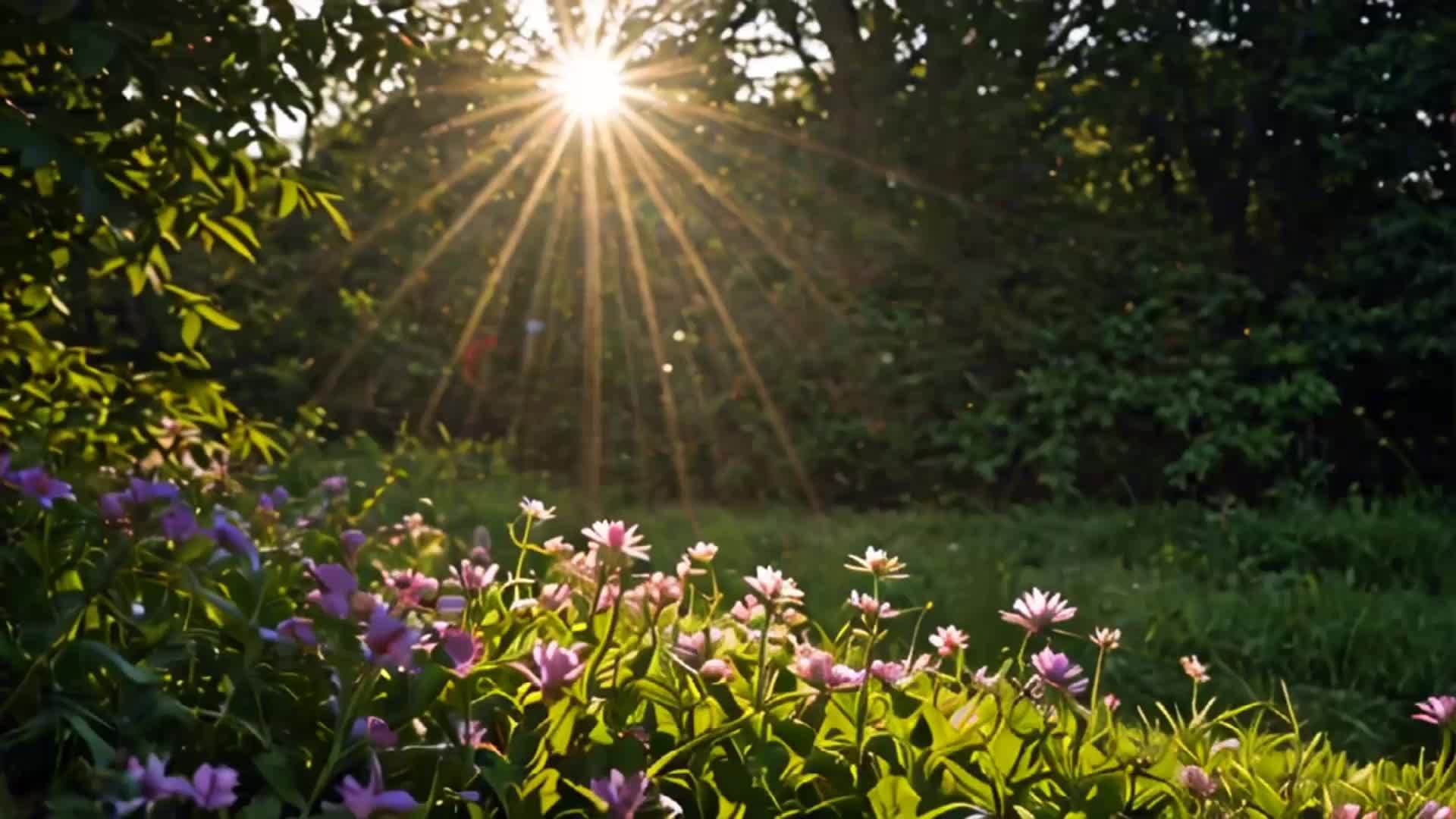 阳光穿过花朵美丽的风景视频的预览图