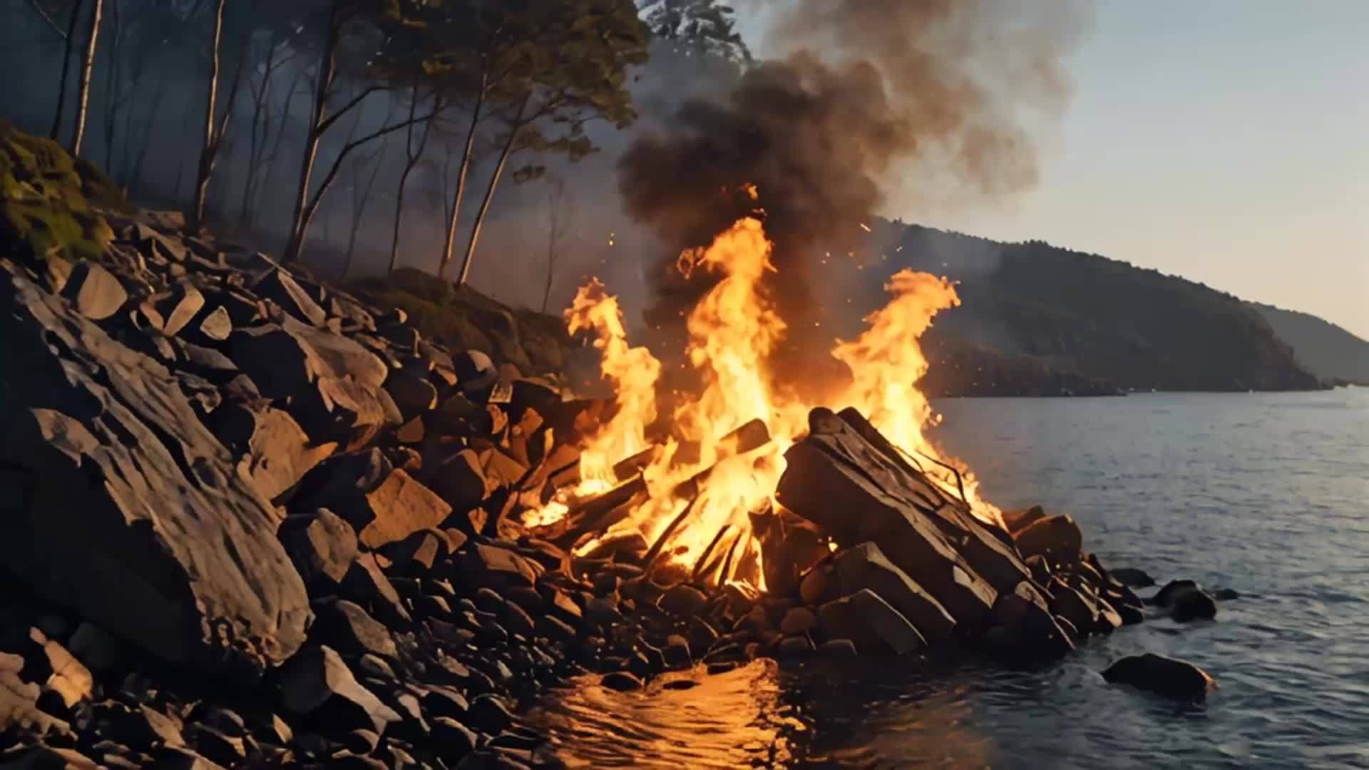 海边火灾燃烧视频的预览图