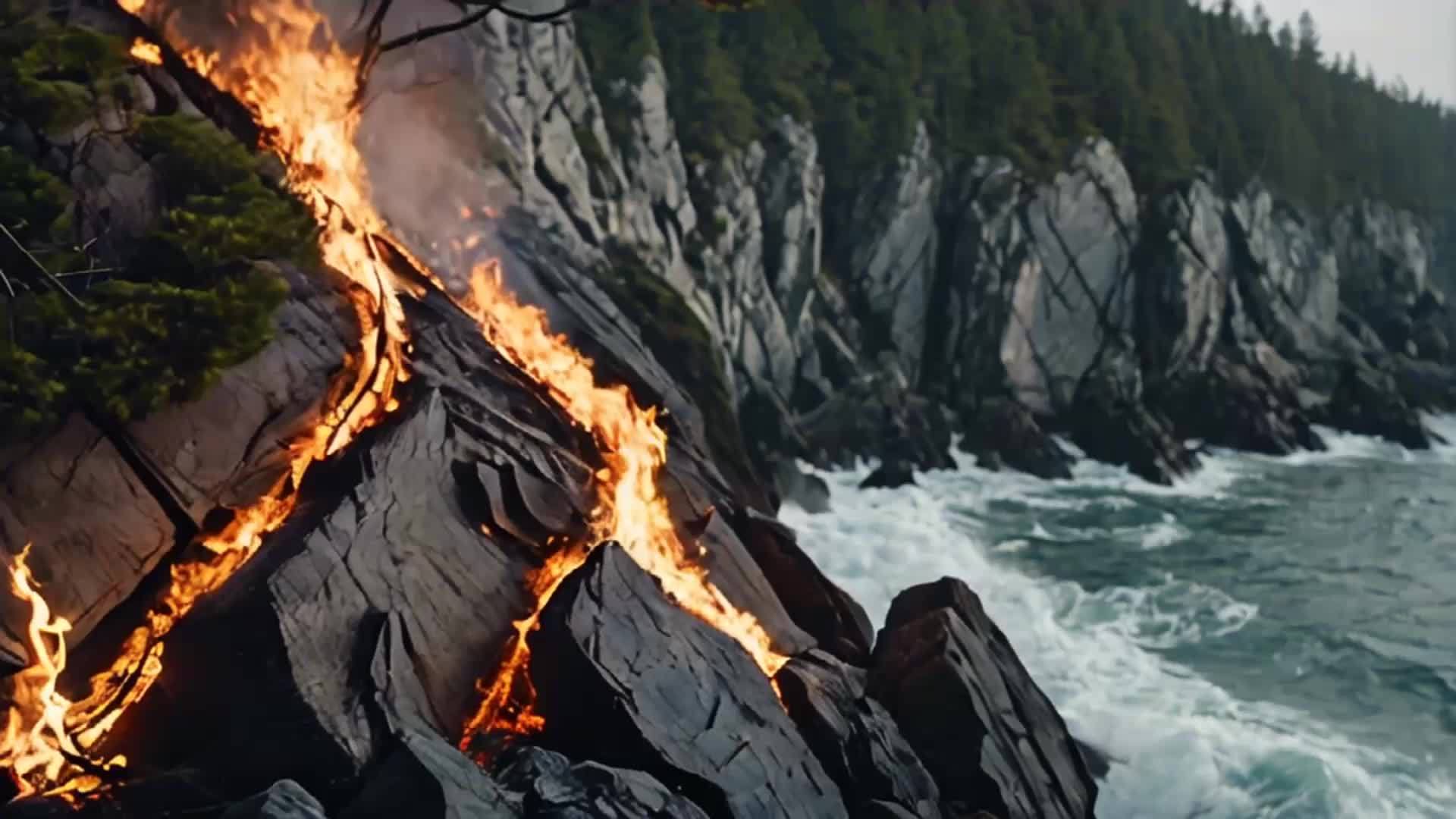 海边山林火焰燃烧背景视频视频的预览图