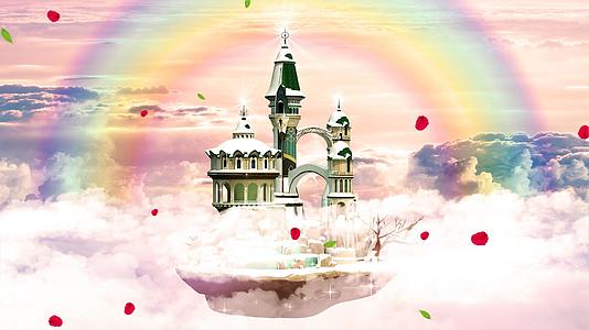 4K唯美的天空彩虹城堡背景视频的预览图