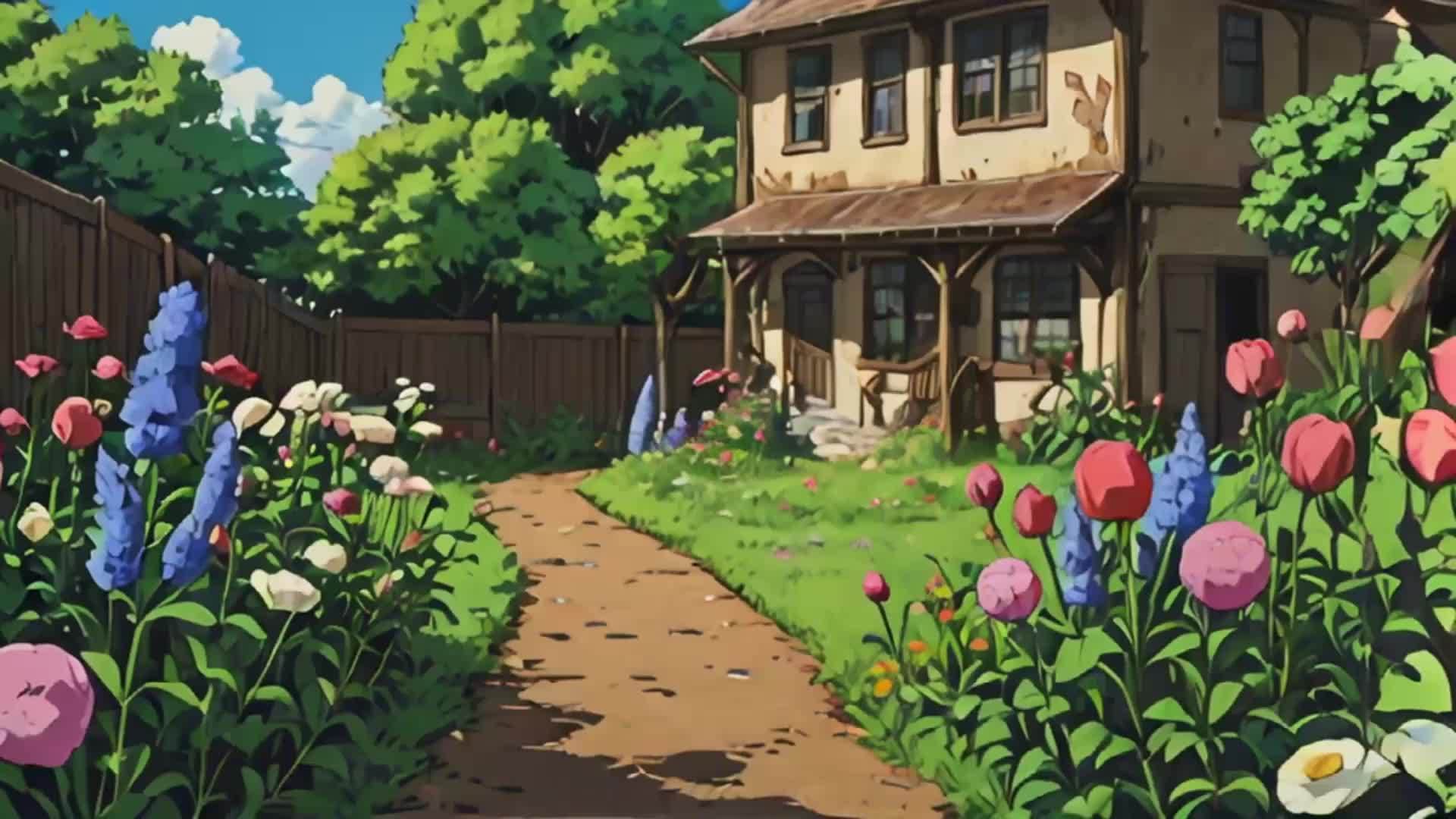 动漫卡通乡村花丛小木屋小木屋视频的预览图