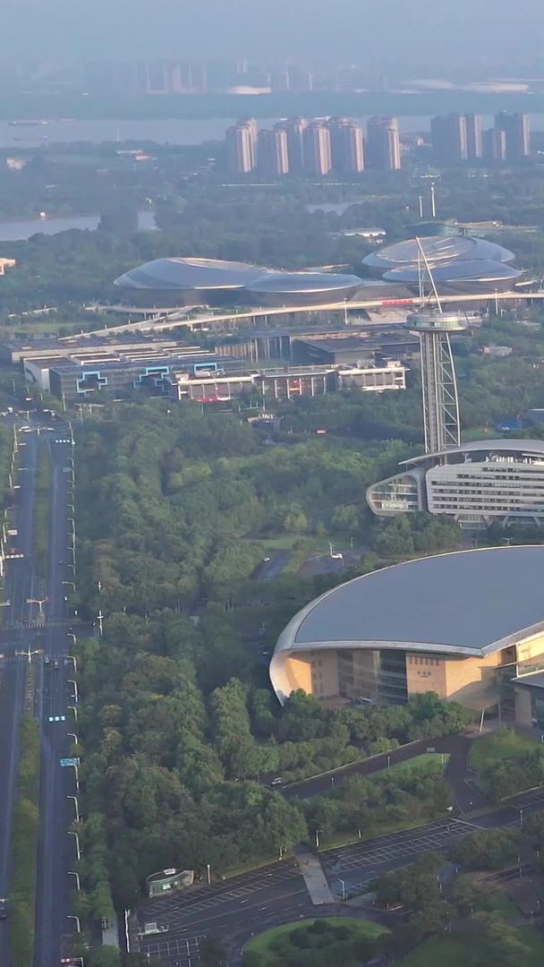 清晨南京城市地标CBD奥体中心航拍视频的预览图