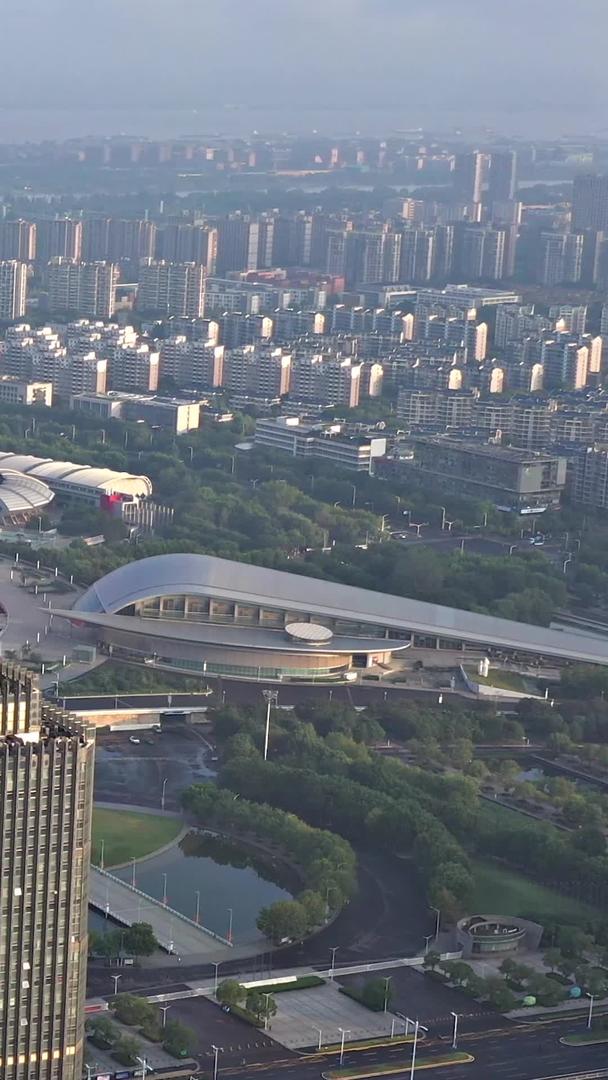 清晨南京城市地标CBD奥体中心航拍视频的预览图