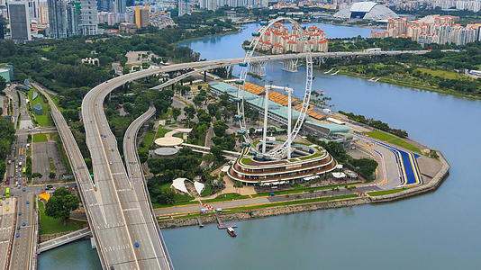 美丽的空中视图Singapore城市风景4k时间间隔视频的预览图